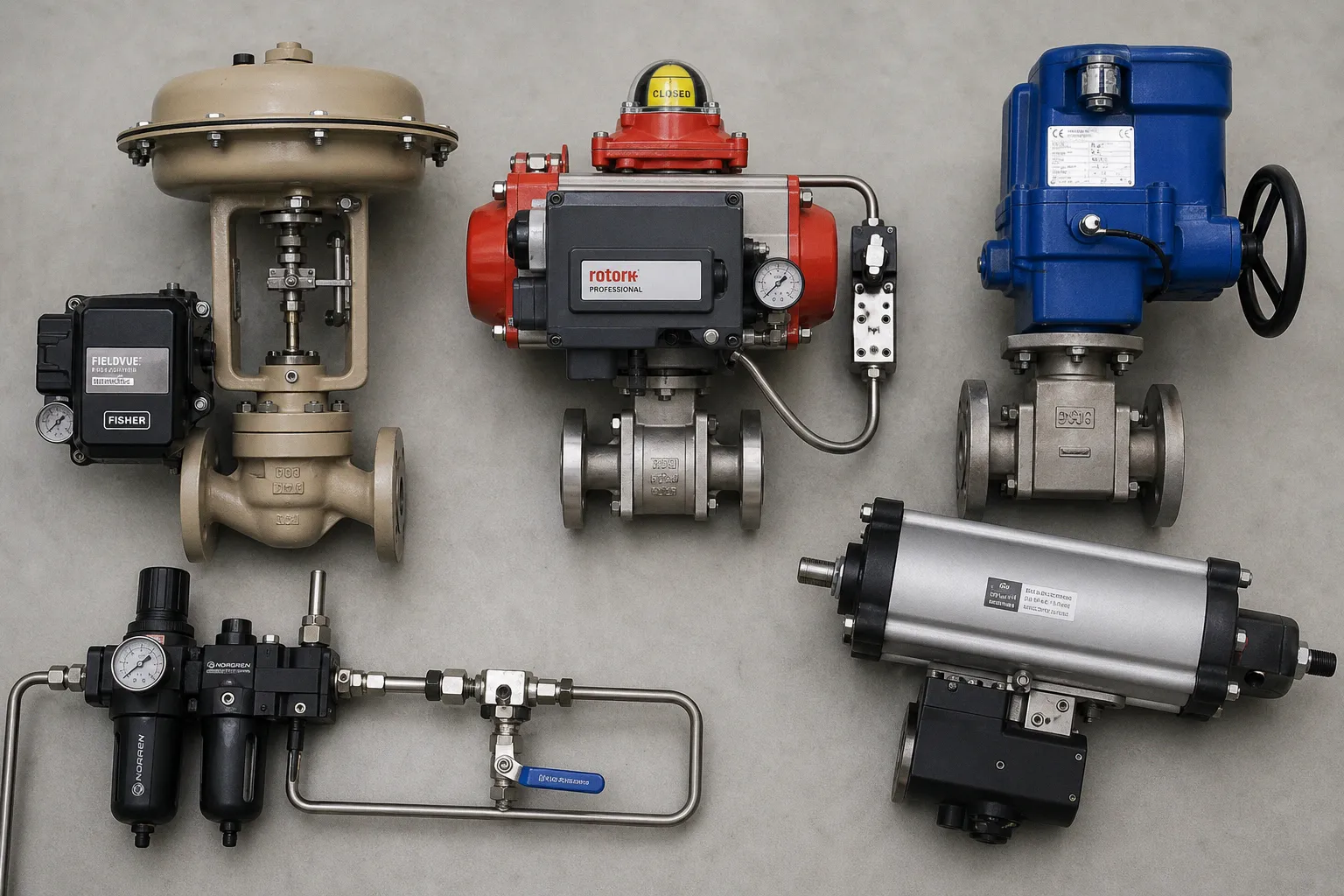 Pneumatic or electric actuators for industrial valves